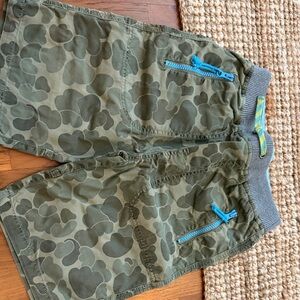Mini Boden Green Camouflage Shorts with Blue Accents